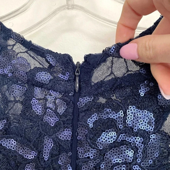 Calvin Klein Navy Blue High Neck Sleeveless Sequin Maxi Formal Gown Dress NWT - Picture 11 of 12